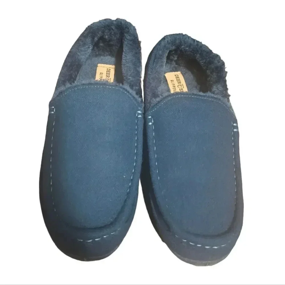 Deer Stags Spun Moccasin Slippers Royal‎ Blue New Size Men's 9 Wide